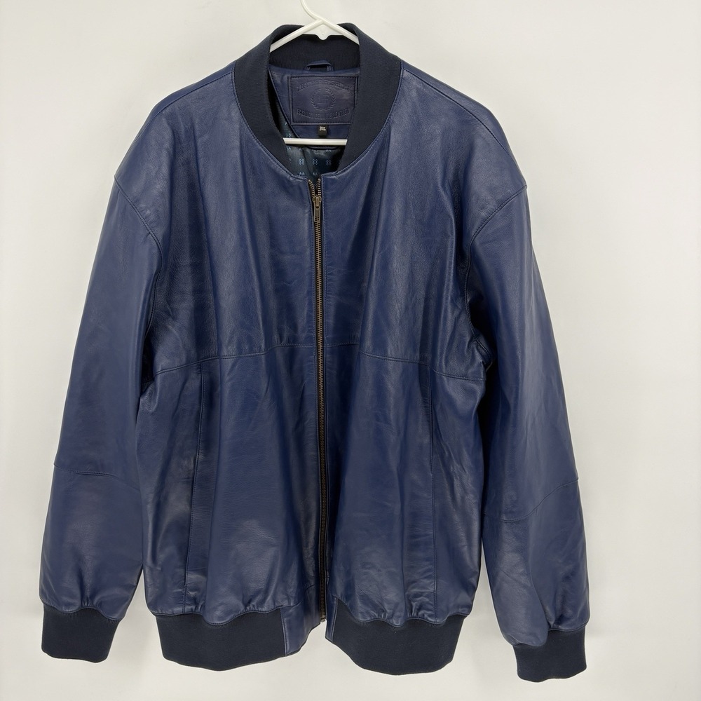 Genuine Leather Soft Blue Bomber‎ Jacket 3XL Blue Full Zip Casual Rare
